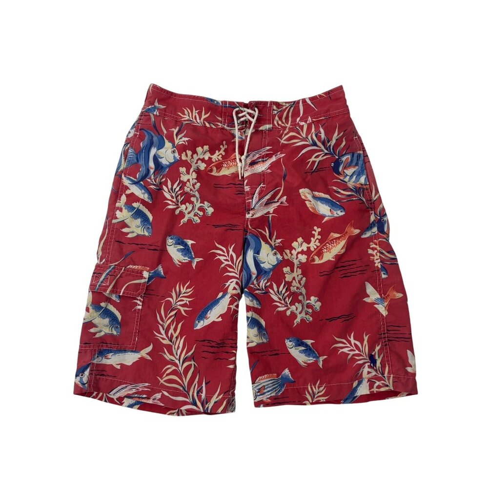 Polo By Ralph Lauren Boys Swim Board Shorts Large Red Fish Novelty Print Vintage